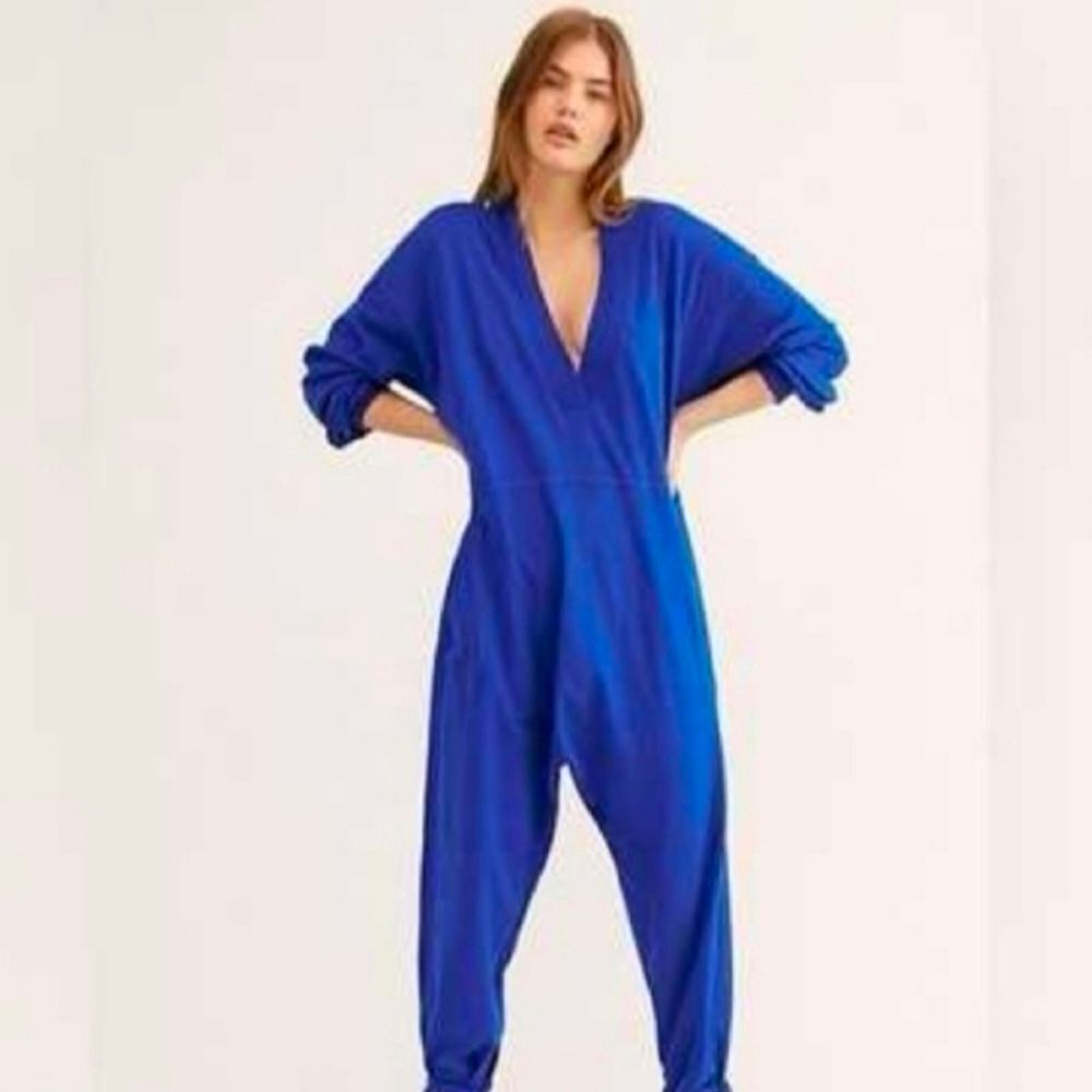 Free People Just Because Jumpsuit Women's Size XS Royal Blue Harem Leg